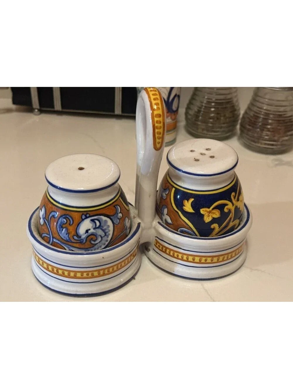 Vintage Cottura Italian Handpainted Ceramic Salt & Pepper Shakers Mini Pitcher
